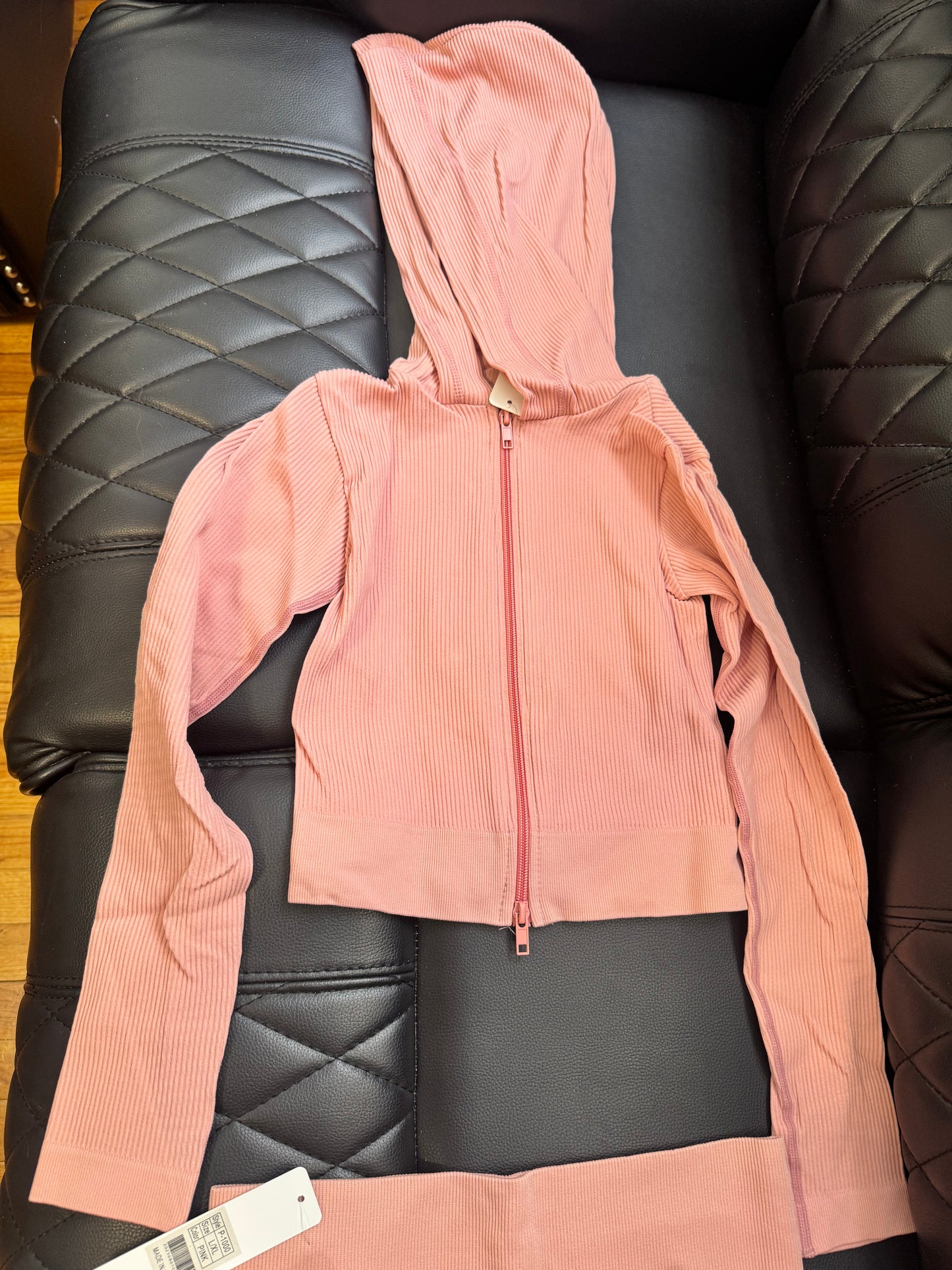 Seamless ribbed 2 piece hoodie set