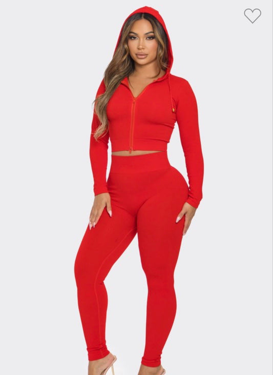 Seamless ribbed 2 piece hoodie set