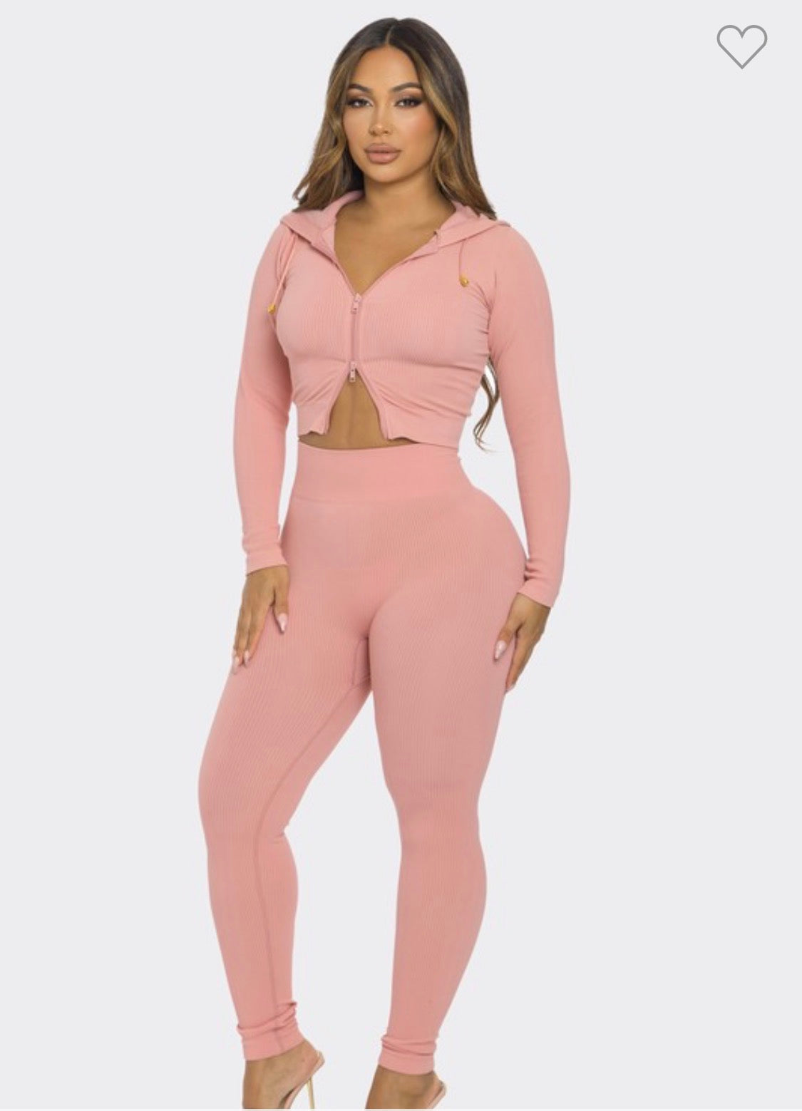 Seamless ribbed 2 piece hoodie set