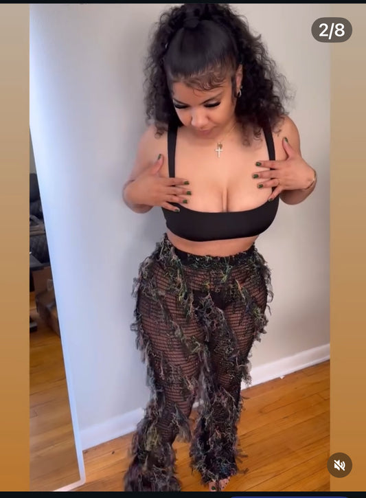 Black mesh vacation pants