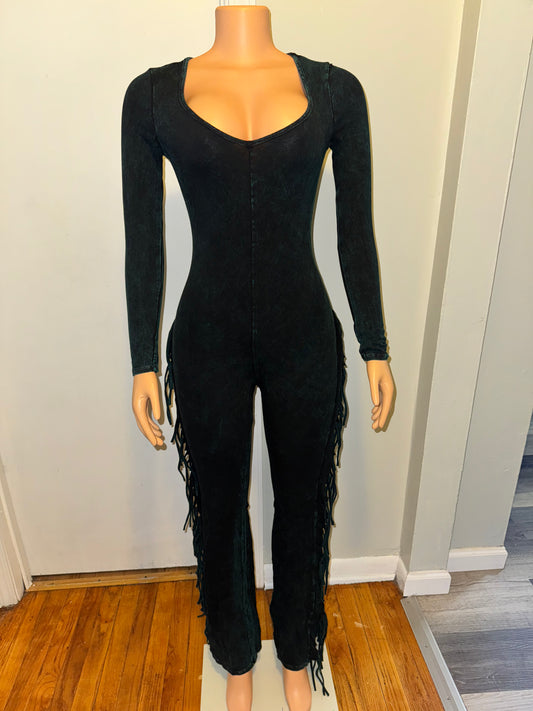 Teal blue Fringe Jumpsuit