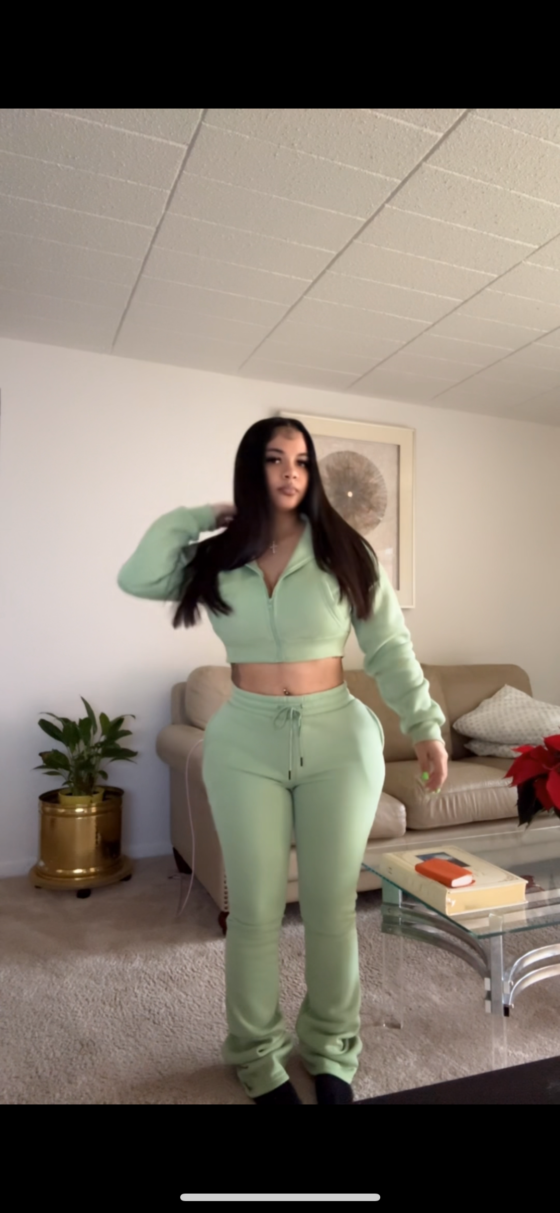 Green 2 piece fleece hoodie set